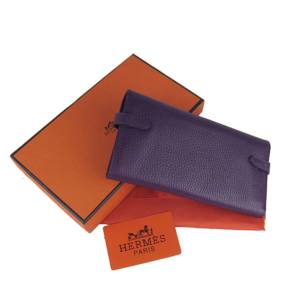 High Quality Hermes Kelly Long Clutch Bag Purple H009 Replica